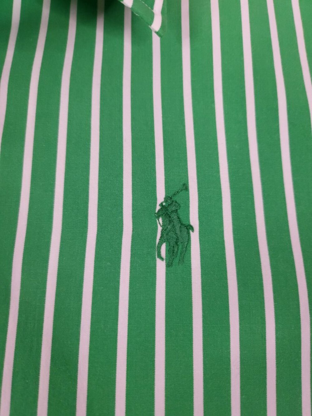Ralph Lauren Sport Green White Striped Slim Fit Button Down Shirt Size 14 - Picture 4 of 5